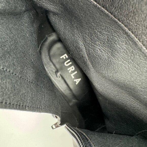 Furla Sirena Black Leather Square-Toe Ankle Boots Size7.5 or  38.5 Made In Italy - Picture 12 of 15